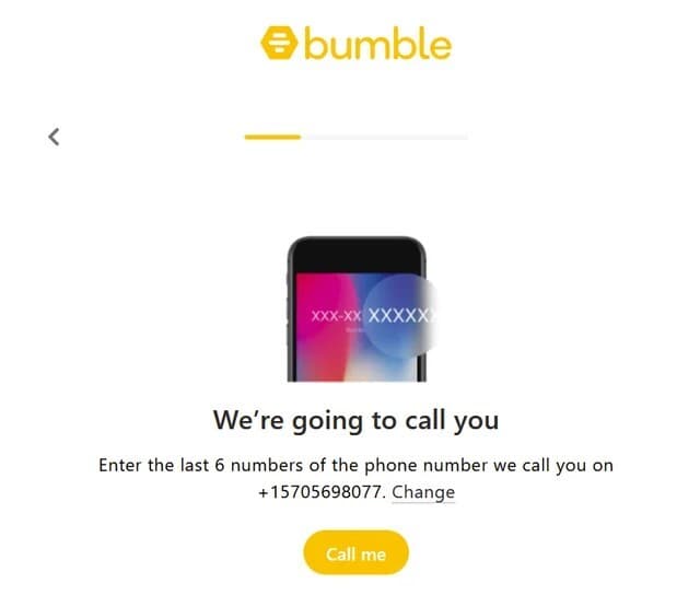 bumble call código de verificación