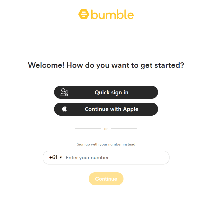 Sign In on Bumble Web