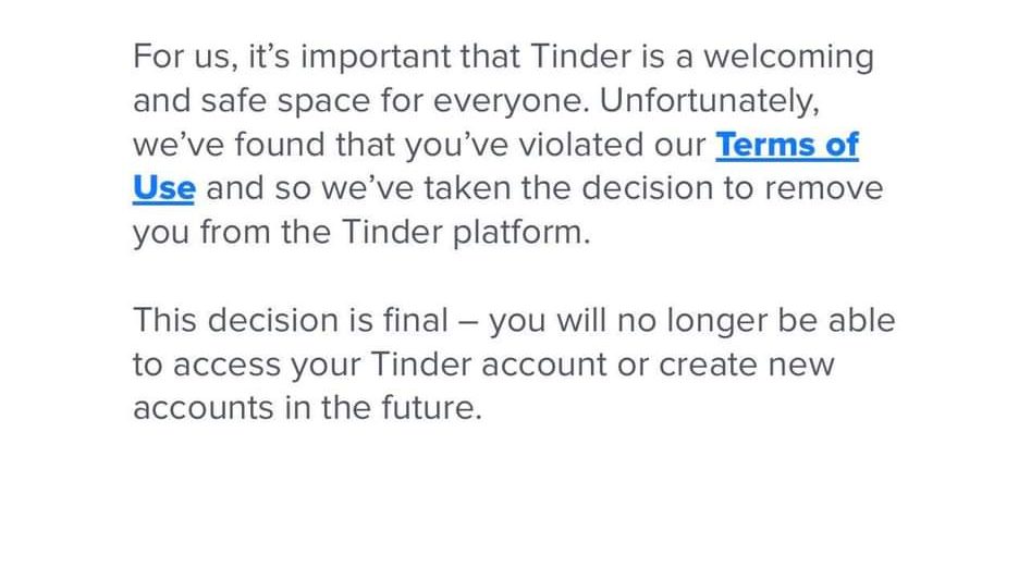 Tinder Ban Screenshot