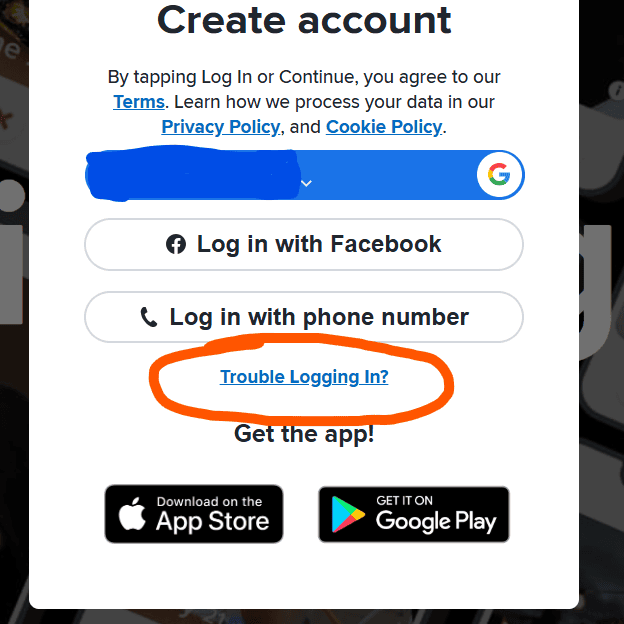 tinder opción de problemas para iniciar sesión